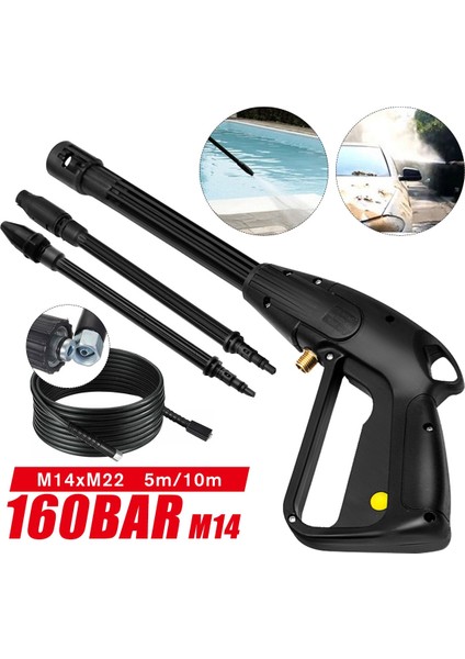 Su Tabancası Stili Yüksek Basınçlı Araba Yıkama Püskürtme Tabancası M14 Jet Lance Memesi Jet Su Tabancası 10M Uzatma Hortumu Bosch Için Siyah Decker Için Araba Temizleme (Yurt Dışından) fiyatları