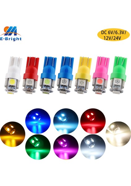 12V-10 Adet Tarzı Rgb Dc 6V 6.3V 12V 24V W5W Smd LED Ampul Araba Okuma Işığı Pinball Pil Oyun Konsolu Gösterge Ampul Beyaz Kırmızı (Yurt Dışından)