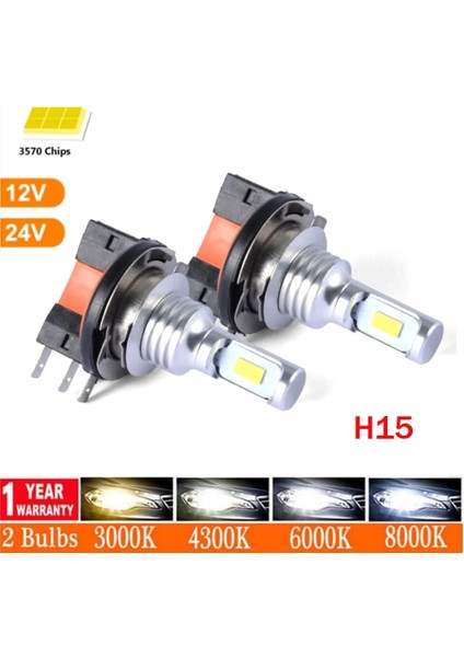 Xiyu Shop H15 Stili 6500K 2 Adet Yükseltilmiş LED Araba Farları Oto Ampuller H7 H4 H15 Gündüz Çalışan Işık ile Uzun Far Sis Ampul Mini Headlamk 6000K (Yurt Dışından)