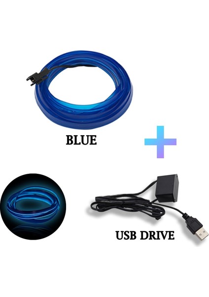 3m Tarzı Mavi-Usb Sıcak Satış Araba Iç Aydınlatma LED Şerit Dekorasyon Garland Tel Halat Tüp Hattı USB Sürücülü Esnek Neon Işık (Yurt Dışından)