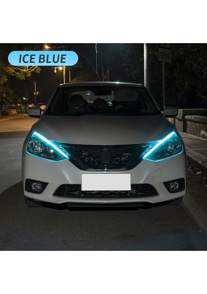 60CM Tarzı Buz Mavisinden Sarıya 2 Adet Çok Renkli LED Drl Araba Gündüz Çalışan Işık Esnek Su Geçirmez Şerit Otomatik Farlar Beyaz Dönüş Sinyali Sarı Fren Akışı (Yurt Dışından)