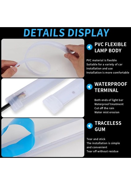60CM Tarzı Buz Mavisinden Sarıya 2 Adet Çok Renkli LED Drl Araba Gündüz Çalışan Işık Esnek Su Geçirmez Şerit Otomatik Farlar Beyaz Dönüş Sinyali Sarı Fren Akışı (Yurt Dışından) fiyatları