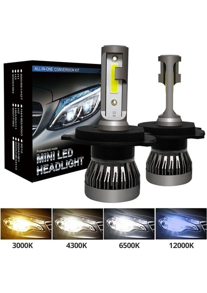H1 Stili 3000K Pampsee Mini H7 H4 LED Ampul Araba Far H11 H1 H8 H3 H9 Hb3 Hb4 Hi-Lo Işın 72W Lm Otomatik Far Ledk (Yurt Dışından)