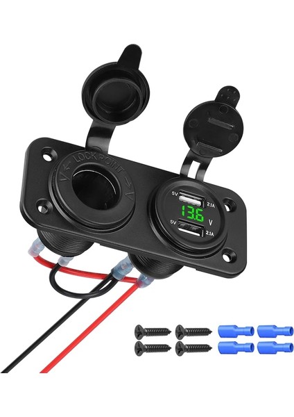 Yeşil Araba Motosiklet Çakmak Güç Kaynağı Adaptörü Çift USB Voltmetre Şarj Soketi Panel Plaka Montaj Çıkışı (Yurt Dışından)