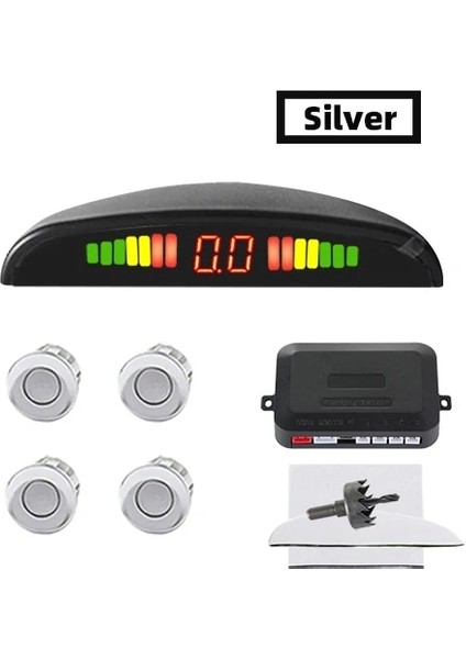 Gümüş Rengi Hippcron Araba LED Park Sensörü Kiti 4 Sensörler Ters Radar Sesli Uyarı Gösterge Sistemi 8 Renk (Yurt Dışından)