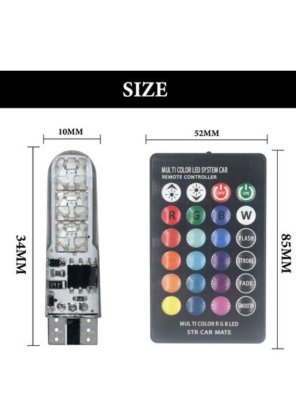 1 Adet Uzaktan Kumanda 2 Adet T10 Rgb W5W LED Canbus Araba Gümrükleme Işıkları Uzaktan Kumanda ile Cob 12SMD Flashstrobe Lamba Kama Okuma Işığı (Yurt Dışından)