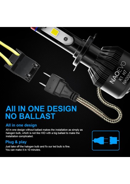H1 Stili K2 Far Nao H7 LED H4 H11 Hb Hb3 H1 H8 Araba Far Ampülleri Cob Smd 6000K Beyaz 60W 12V H3 H Oto Aksesuarları (Yurt Dışından) indirimleri