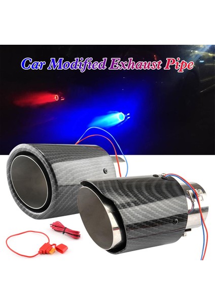 Gümüş Yok Işık Stili Глушитель Oto Aksesuarları mm Giriş Karbon Fiber Renkli Araba Egzoz Susturucu Boru Ucu Redblue LED Işıklı Redblue Işık (Yurt Dışından) fiyatları