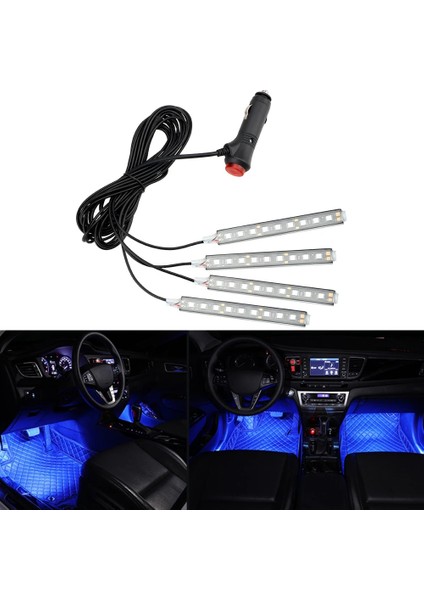 Mavi Araba Iç LED Dekoratif Işık Çubuğu Ortam Ayak Lambası Çakmak ile Atmosfer Işıkları Arka Işık 12V Oto Aksesuar (Yurt Dışından)
