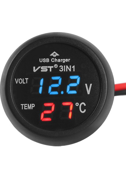 Mavi Stil Dijital LED Araç Çakmak Voltmetre Termometre Araba Kamyon USB Şarj Cihazı Sıcaklık Ölçer Voltmetre (Yurt Dışından)