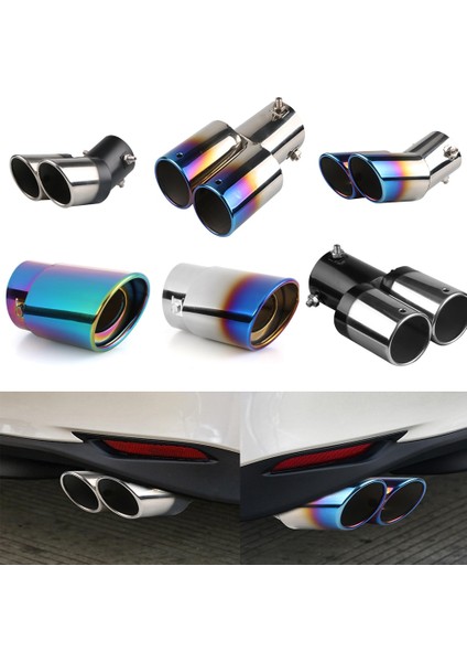 No.7 Tarzı Evrensel Oto Susturucu Susturucu Çift Çıkışlı Araba Egzoz Ucu Paslanmaz Çelik Eğimli Haddelenmiş Kenar Blacksilver Anti-Direnç Repai (Yurt Dışından) modelleri
