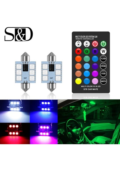 39 mm Tarzı 1 Ampul ile Uzaktan Kumanda C5W LED Rgb Festoon Uzaktan Kumandalı Araba Iç Işıkları Çok Renkli Kubbe Işık Okuma Lambası Otomatik 12V (Yurt Dışından)