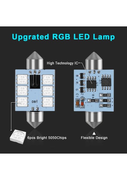 39 mm Tarzı 1 Ampul ile Uzaktan Kumanda C5W LED Rgb Festoon Uzaktan Kumandalı Araba Iç Işıkları Çok Renkli Kubbe Işık Okuma Lambası Otomatik 12V (Yurt Dışından)