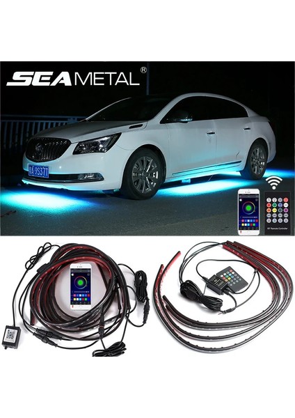 Uzak 60 90CM Araba Underglow Neon Vurgu Şerit Işık Kiti 8 Renkli Ses Aktif Fonksiyon Appremote Control LED Gövde Altı Sistemi Işık Şeridi (Yurt Dışından)