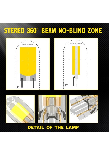 T10 W5W Stili Kehribar 2 Adet Yeni T10 LED Ampul W5W Safir Cob Drive-Free LED Kama Ampul Kubbe Okuma Lambası Ampul Süper Parlak 12V Araba Ampul 6000K (Yurt Dışından)