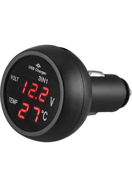 Kırmızı Stil Dijital LED Araç Çakmak Voltmetre Termometre Araba Kamyon USB Şarj Cihazı Sıcaklık Ölçer Voltmetre (Yurt Dışından)