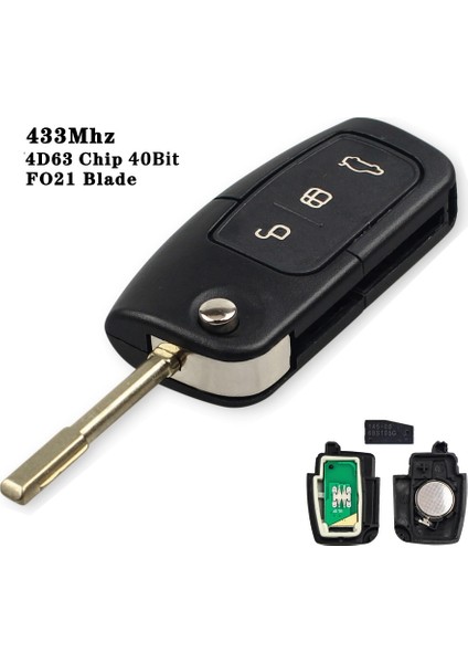 4D63 40 Bit FO21 Stili Keyyou Sorun 433MHZ 4dd Uzaktan Anahtar Ford Focus 3 Mondeo C Max S Max Galaxy Fiesta Hu FO21 Bıçak Kılıfı 3 Düğmeler (Yurt Dışından)