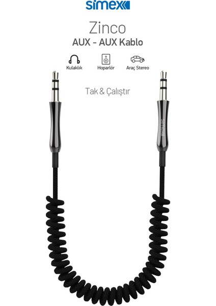 Zinco Aux Ses Kablosu 3.5mm Kumaş Spiralli Sa-01 fiyatları