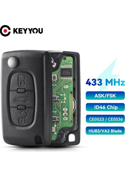 HU83 CE0536 Stili Fsk Keyyou 3 Düğme Uzaktan Anahtar CECE0536 Peugeot Hz ID46 Için - Pcfrcuit HU83VA2 Flip Araba Anahtarı (Yurt Dışından) fiyatları