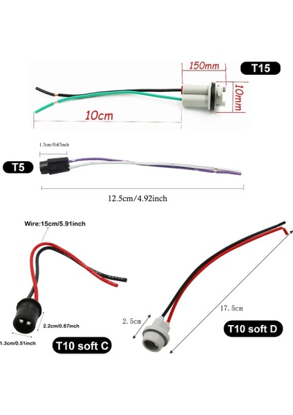T10 Yumuşak D Stili T10 W5W Yumuşak Ampul Tutucu Adaptörler Kablo LED Ampul Konnektör Soket Kama Taban Ampul Fişi Uzatma Kablo Demeti (Yurt Dışından)