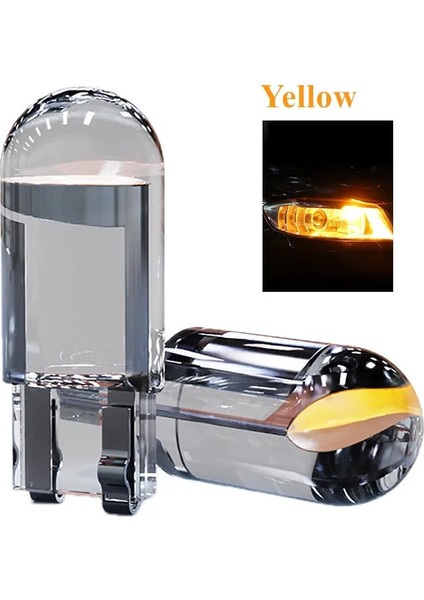 10 Parça Tarzı Sarı W5W Cam Muhafaza Cob Araba LED Ampul 6000K Beyaz Yeşil Mavi Kırmızı Kama Plaka Lambası Kubbe Işık Beyaz (Yurt Dışından)