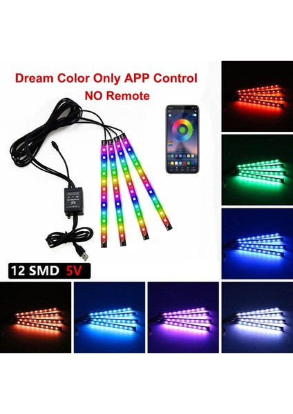 48LED Dreamcolor USB Luyoo Neon LED Araba Iç Ortam Ayak Işığı, USB Kablosuz Uzaktan Müzik Uygulaması Kontrolü ile Otomatik Rgb Atmosfer Dekoratif Lambalar (Yurt Dışından) fiyatları
