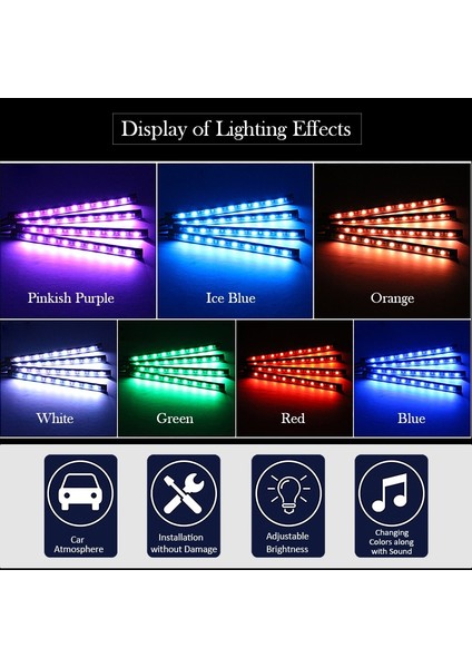 48LED Puro Uzaktan Kumandası USB Çakmak ile LED Araç Iç Aydınlatma Ortam Atmosfer Mood Işık Rgb Uzaktan Uygulama Oto Ayak Dekoratif Lamba (Yurt Dışından)