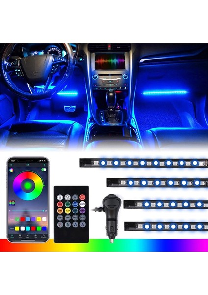 48LED Puro Uzaktan Kumandası USB Çakmak ile LED Araç Iç Aydınlatma Ortam Atmosfer Mood Işık Rgb Uzaktan Uygulama Oto Ayak Dekoratif Lamba (Yurt Dışından)