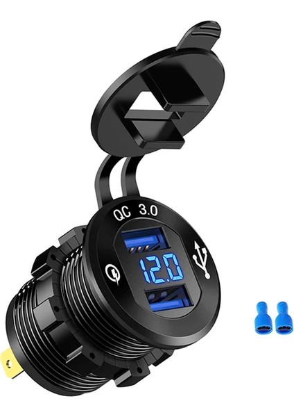 Tel ile Mavi Hızlı Şarj 3.0 Çift USB Araç Şarj Cihazı Hızlı Şarj Soketi Alüminyum Güç Çıkışı LED Voltmetre ile 12V 24V Araba Tekne Denizcilik Için (Yurt Dışından) fırsatları