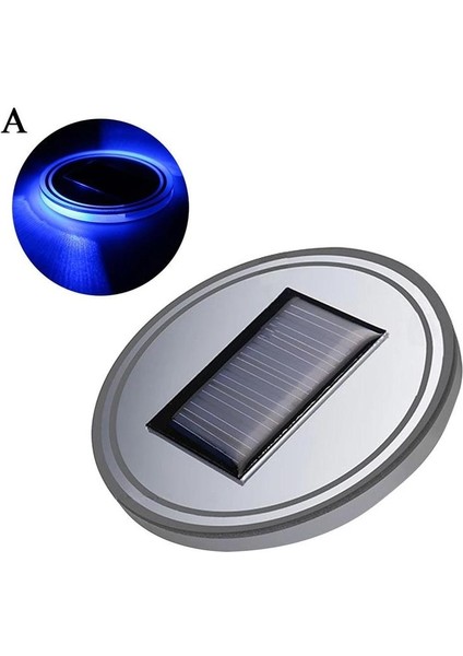 Mavi Güneş Enerjili LED Araba Bardak Tutucu Mat Pad Içecek Şişesi Coaster Işık ve Titreşim Sensörlü Araba Iç Dekorasyon Akrilik (Yurt Dışından)