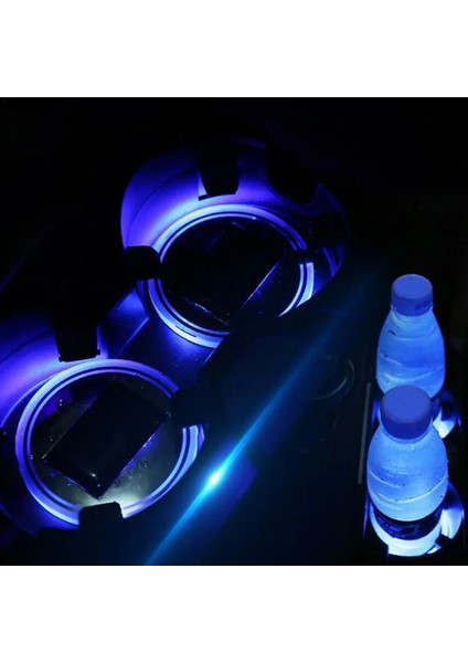 Mavi Güneş Enerjili LED Araba Bardak Tutucu Mat Pad Içecek Şişesi Coaster Işık ve Titreşim Sensörlü Araba Iç Dekorasyon Akrilik (Yurt Dışından) fiyatları