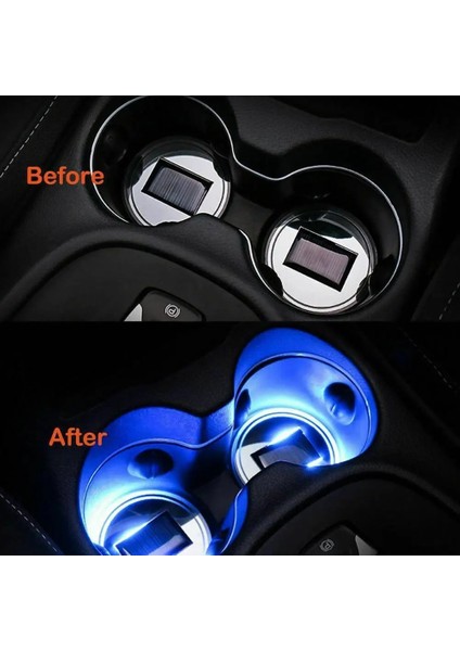 Mavi Güneş Enerjili LED Araba Bardak Tutucu Mat Pad Içecek Şişesi Coaster Işık ve Titreşim Sensörlü Araba Iç Dekorasyon Akrilik (Yurt Dışından) modelleri