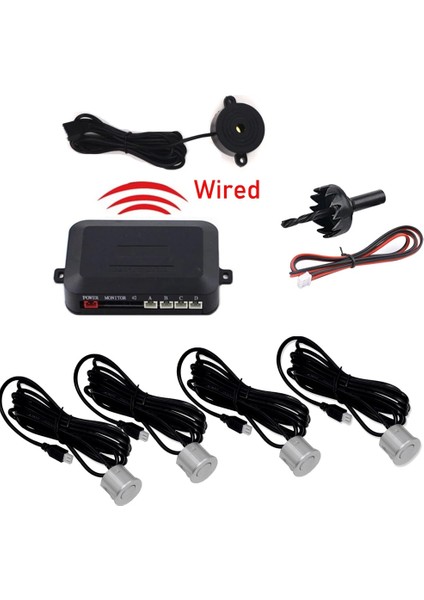 Gümüş Rengi Araba Park Sensörü Kiti Buzzer Ters Yedekleme Radar Sesli Uyarı Göstergesi Prob Sistemi 12V Bmw E39 Ford Focus 2 Için (Yurt Dışından)