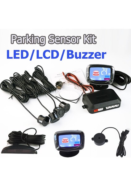 Mavi Stil Neden Olmuş Hippcron Araba Park Sensörü Kiti Buzzer LED LCD Ekran 4 Sensörler Ters Yedekleme Park Radar Monitör Sistemi (Yurt Dışından)