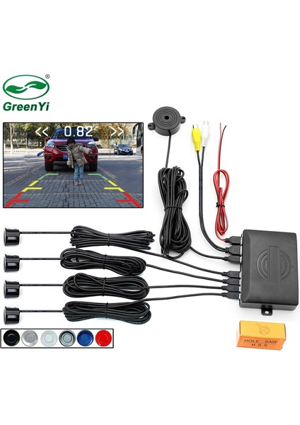 Ekran Stili Olmadan Beyaz Sensör Greenyi Video Park 4 Sensörler Araba Ters Yedekleme Arka Buzzer Radar Monitör Sistemi, Destek Ekran Görüntü ve Ses Uyarısı (Yurt Dışından)