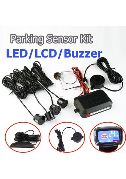 Altın Tarzı Neden Olmuş Sınovcle Araba Park Sensörü Kiti Buzzer LED LCD Ekran Ters Yedekleme Radar Monitör Sistemi 12V 8 Renk (Yurt Dışından)
