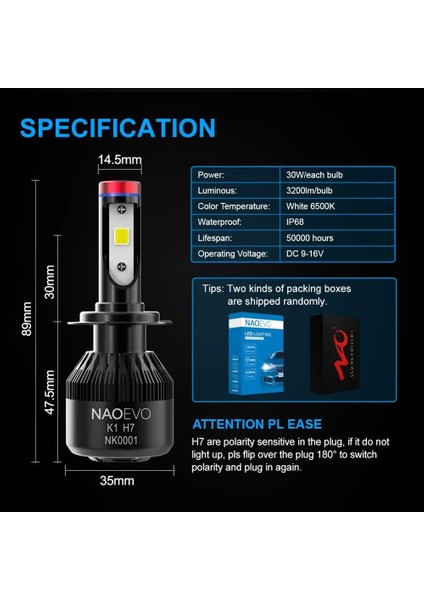 H7 Stili Far Nao H7 LED Farlar H4 LED Ampul Araba H11 H9 H1 H3 Hb4 Hb H8 H Hw 8000LM 12V Işık Beyaz 6000K (Yurt Dışından)