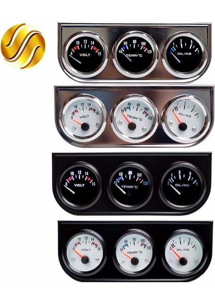 Siyah Beyaz Tarzı Dragon Gauge Araba Üçlü Gösterge Voltaj Su Sıcaklığı (Celsius) Yağ Basın Siyah Krom Çerçeve 3'ü 1 Arada Kit Metre (Yurt Dışından)