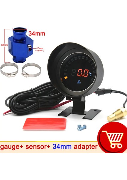 Gümüş Tarzı Yuvarlak LCD Dijital Araba Kamyon Su Sıcaklık Ölçer Sıcaklık Sensörü Temperatura Moto + Voltmetre Volt Voltaj Ölçer V 24V (Yurt Dışından)