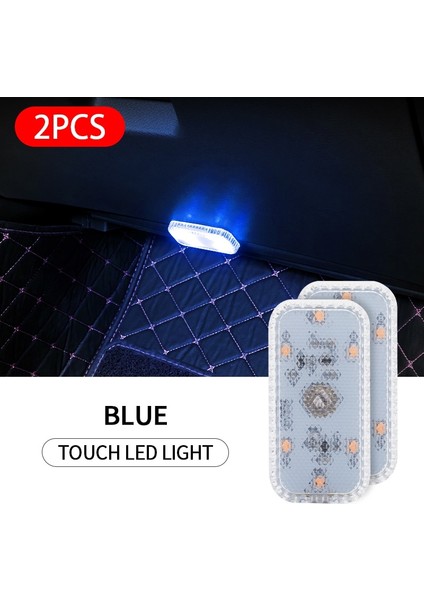 Mavi Aydınlatma 2 Adet Adet Manyetik Araba LED Dokunmatik Işıklar USB Iç Işık Kablosuz Çatı Tavan Okuma Lambaları Kapı Ayak Gövdesi Için Saklama Kutusu (Yurt Dışından)