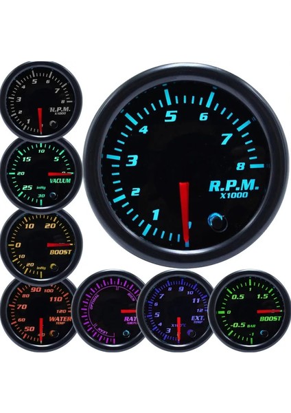 Üçlü Gösterge Tutucu Stili 7 Renk Acometro Rpm Metre LED Araba Oto Takometre Ölçer Ölçer Vakum Araba Metre Pointer Benzinli Motor Için Evrensel (Yurt Dışından)