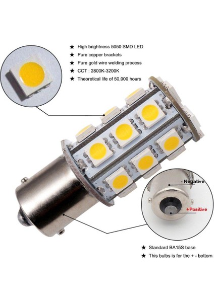 Beyaz 2x Grv BA15S Yüksek Güçlü Araba LED Ampul Smd Acdc Sıcak Beyaz (Yurt Dışından)