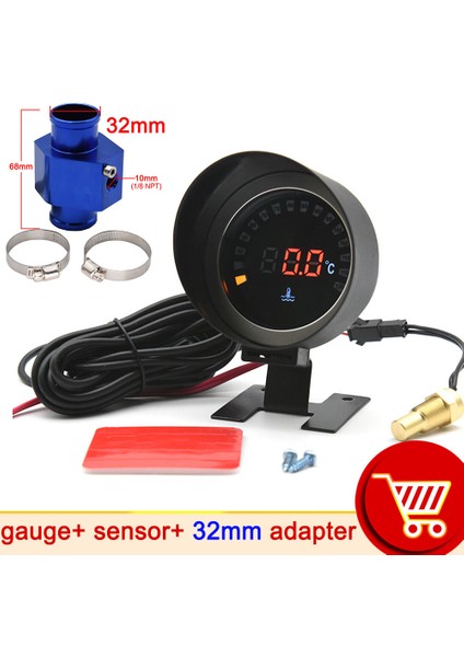 Kırmızı Stil Yuvarlak LCD Dijital Araba Kamyon Su Sıcaklık Ölçer Sıcaklık Sensörü Temperatura Moto + Voltmetre Volt Voltaj Ölçer V 24V (Yurt Dışından)