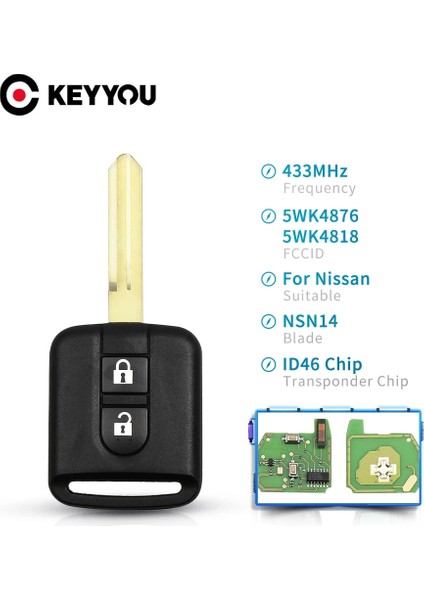 Uzaktan Anahtar Stili Keyyou 433 Mhz Nissan Elgrand X-Traıl Qashqai Navara Micra Not Nv Düğmeleri Kımlığı Uzaktan Araba Anahtarlık 5WKWK4818 (Yurt Dışından)