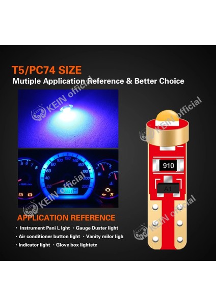 Pembe Keın T5 LED Ampul W3W Araba Pano Gösterge Işığı LED Kırmızı Panel Polarite Yok Otomatik Gösterge Lambası 12V Beyaz Mavi (Yurt Dışından)