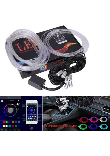 6m Hattı Bluetooth Oto Esnek Lambalar Araba Atmosfer Işığı Ortam Iç Dekorasyon Uygulaması Ses Kontrolü Kablosuz Rgb Neon LED Şeritler (Yurt Dışından) fiyatları