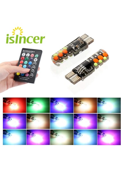 Bir Set Rgb Ampul 2020 LED W5W T10 Rgb Gümrükleme Işığı Yeni Evrensel Araba Rgb Cob 12SMDS Uzaktan Kumandalı Renkli Çok Modlu Araba Ampulleri (Yurt Dışından)