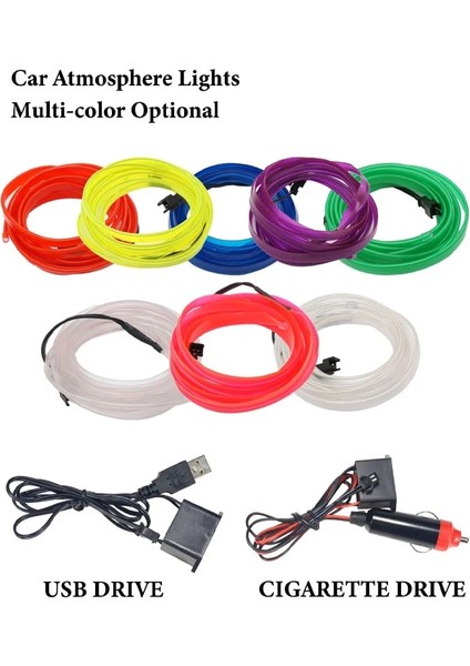 3m-Usb Stili Sarı Esnek Araç Iç Aydınlatma LED Şerit Garland Tel Halat Tüp Hattı Sigara Sürücüsü ile Neon Işık Denetleyicisi (Yurt Dışından)