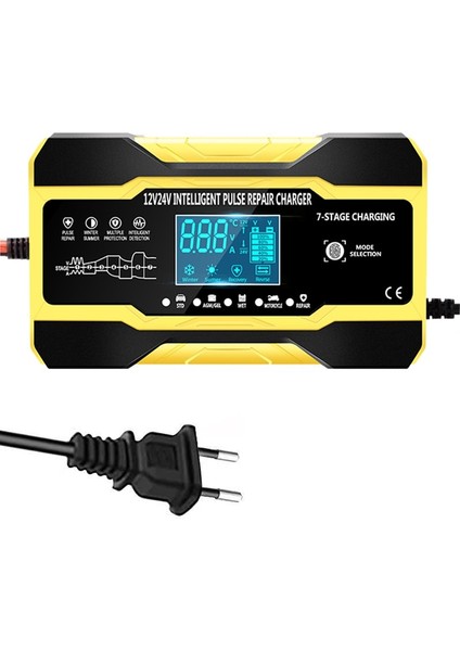 Sarı Ab Fiş Stili 12V 10AV 5A Tam Otomatik Araba Akü Şarj Cihazı 7 Aşamalı Akıllı Hızlı Şarj Darbe Onarım Agm Jel Islak Kurşun Asit LCD Ekran (Yurt Dışından)