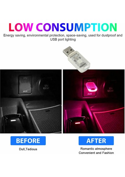 1 Adet Bir Araba USB Ortam Işığı Mini LED Mood Lambası Neon Atmosfer Lambası Renkli Evrensel Iç Ampul Tatil Partisi Karaoke Dekor Işık (Yurt Dışından)
